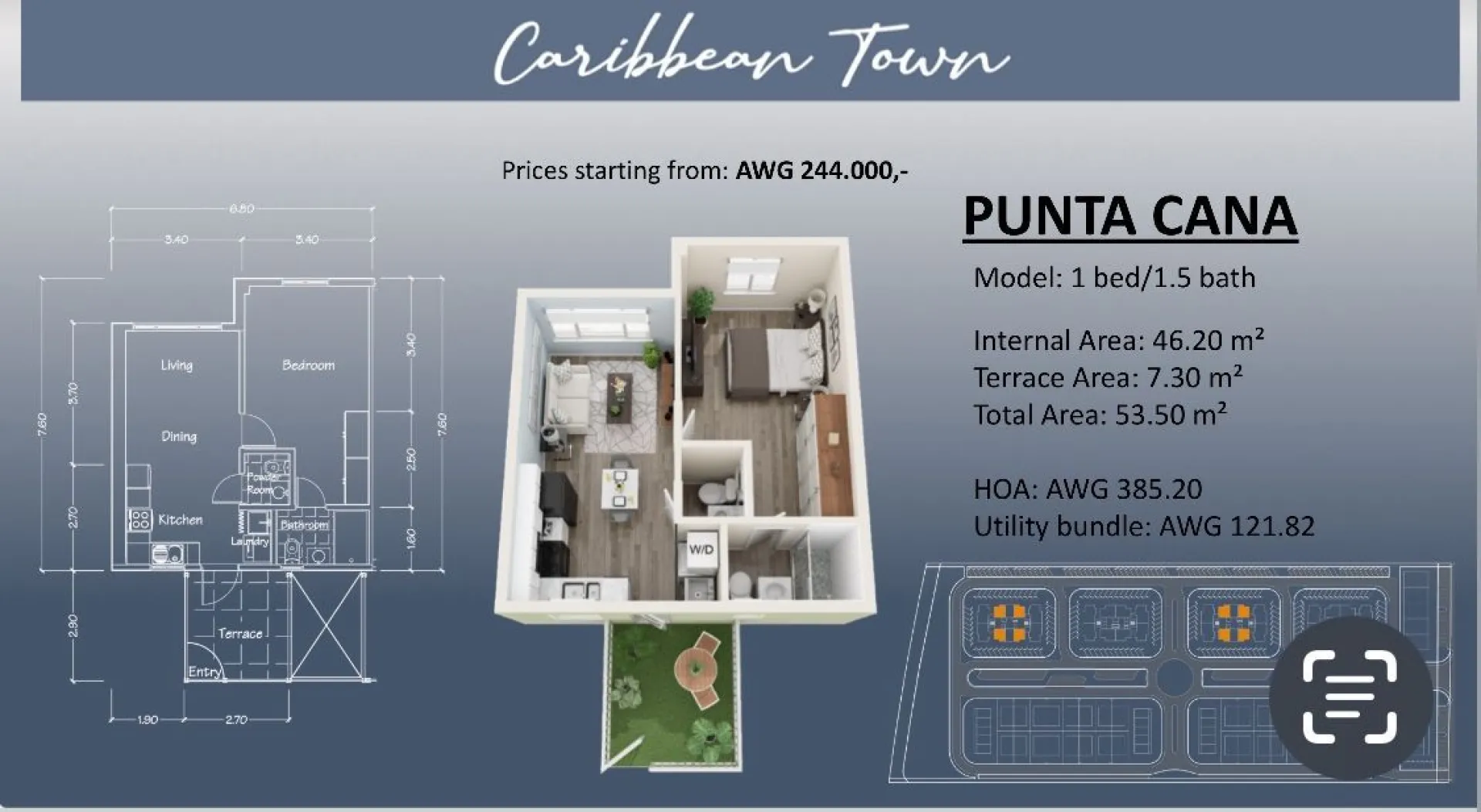 Caribbean Town - Punta Cana - 1BR 1.5BA