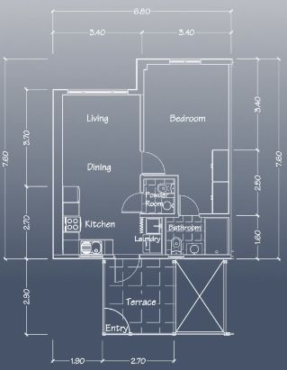 Floor plan of Caribbean Town - Punta Cana - 1BR 1.5BA