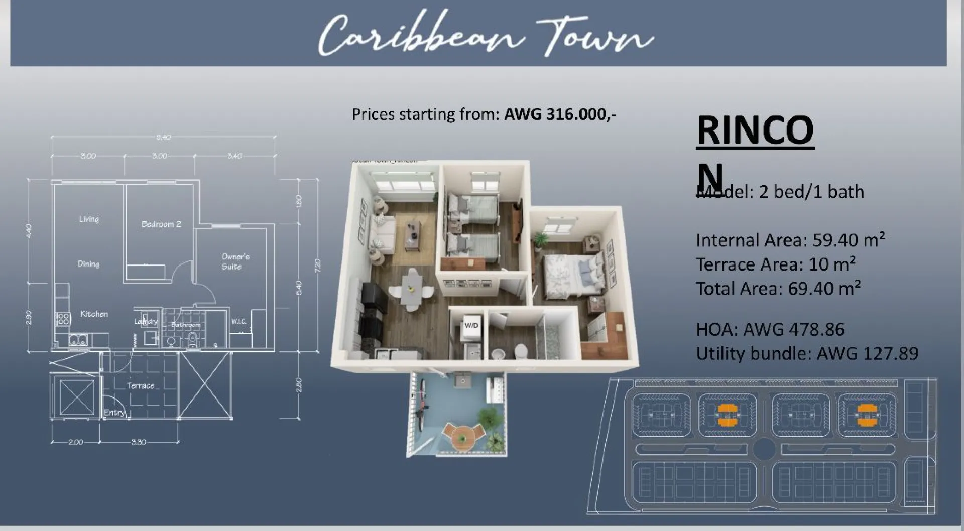 Caribbean Town - Rincon - 2BR 1BA